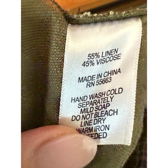 Joie Linen Blend Pants Women S Olive Green Wide Leg Cropped Beachy Coastal - Picture 9 of 9